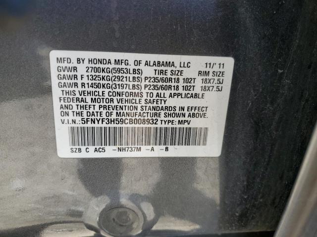 Photo 10 from auction – 2012 HONDA PILOT EXL with VIN 5FNYF3H59CB008932