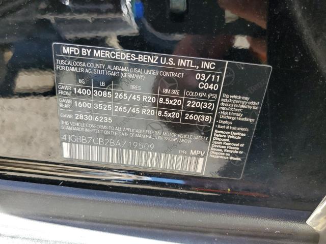 Photo 10 from auction – 2011 MERCEDES-BENZ ML 550 4MA with VIN 4JGBB7CB2BA719509