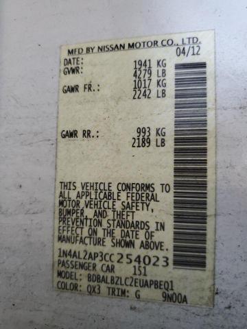 Photo 10 from auction – 2012 NISSAN ALTIMA BAS with VIN 1N4AL2AP3CC254023