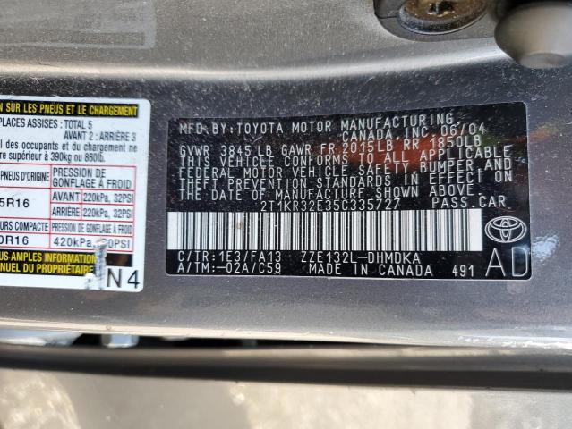 Photo 10 from auction – 2005 TOYOTA COROLLA MA with VIN 2T1KR32E35C335727