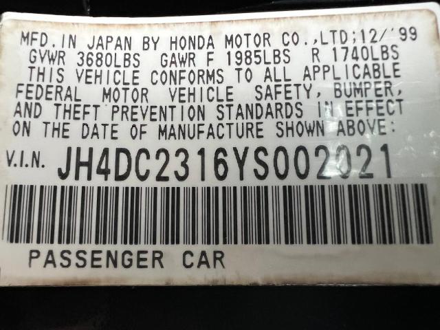 Photo 10 from auction – 2000 ACURA INTEGRA TY with VIN JH4DC2316YS002021