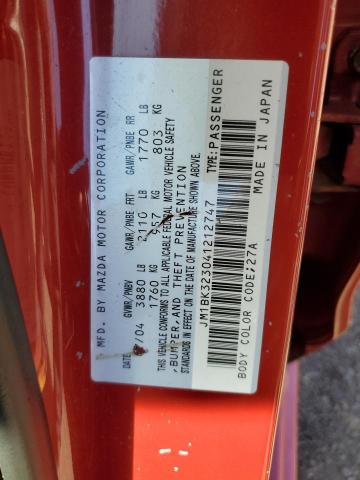 Photo 10 from auction – 2004 MAZDA 3 S with VIN JM1BK323041212747