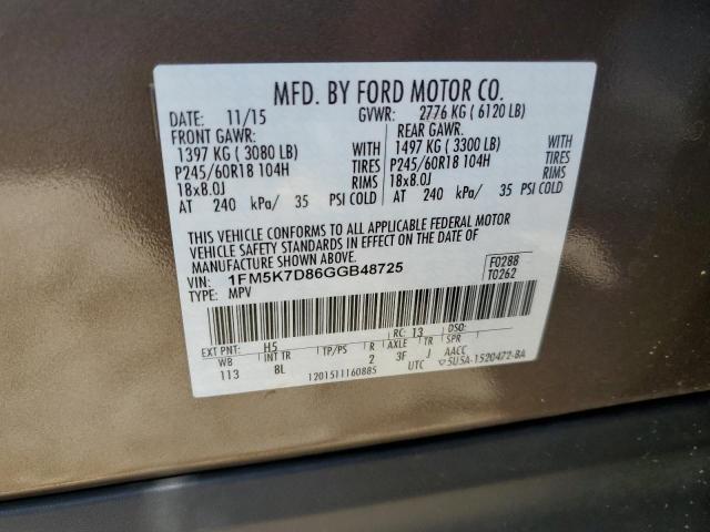 Photo 10 from auction – 2016 FORD EXPLORER X with VIN 1FM5K7D86GGB48725