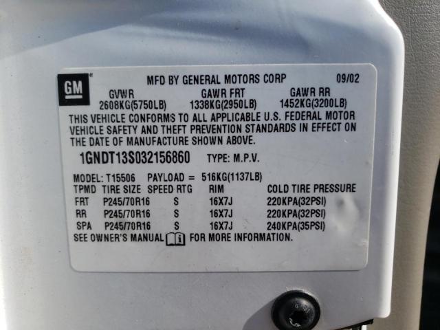 Photo 10 from auction – 2003 CHEVROLET TRAILBLAZE with VIN 1GNDT13S032156860