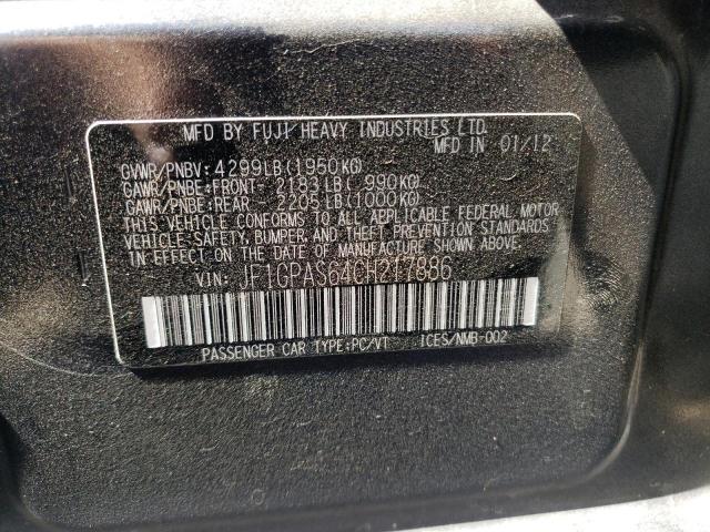 Photo 10 from auction – 2012 SUBARU IMPREZA SP with VIN JF1GPAS64CH217886