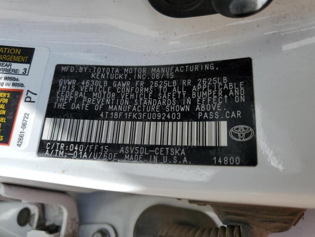 Photo 10 from auction – 2015 TOYOTA CAMRY LE with VIN 4T1BF1FK3FU092403