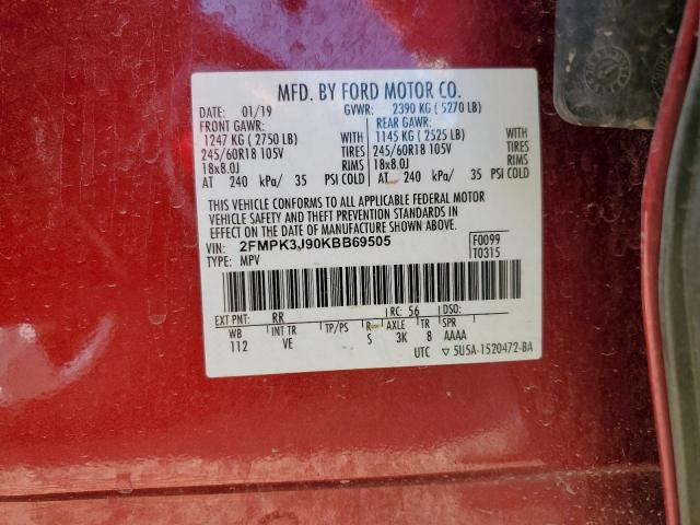 Photo 10 from auction – 2019 FORD EDGE SEL with VIN 2FMPK3J90KBB69505