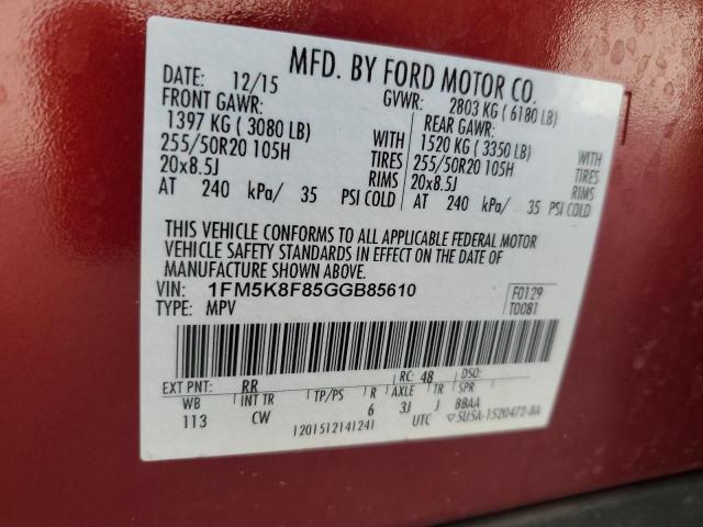Photo 10 from auction – 2016 FORD EXPLORER L with VIN 1FM5K8F85GGB85610