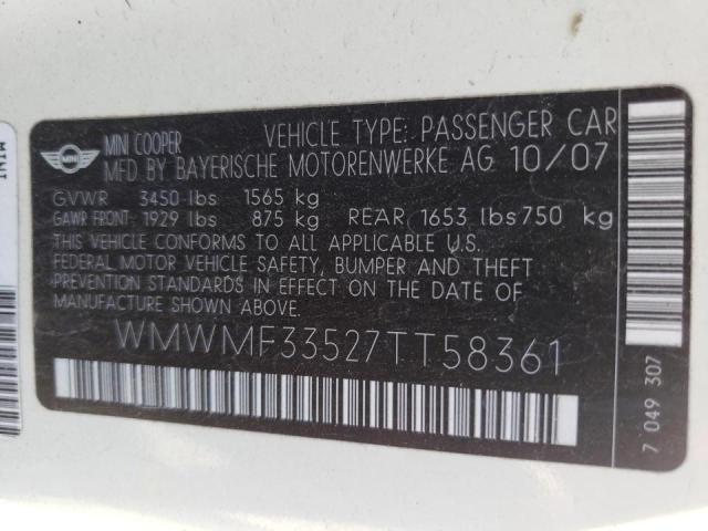 Photo 10 from auction – 2007 MINI COOPER with VIN WMWMF33527TT58361