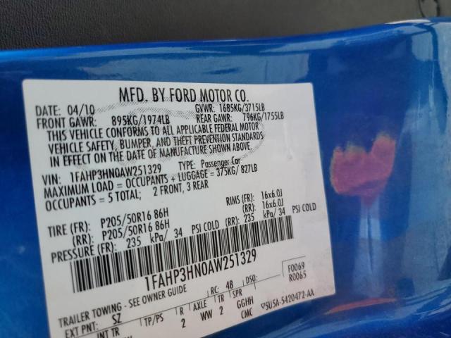 Photo 10 from auction – 2010 FORD FOCUS SEL with VIN 1FAHP3HN0AW251329