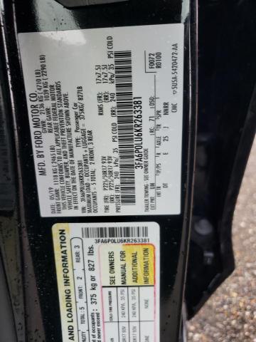 Photo 10 from auction – 2019 FORD FUSION SE with VIN 3FA6P0LU6KR263381