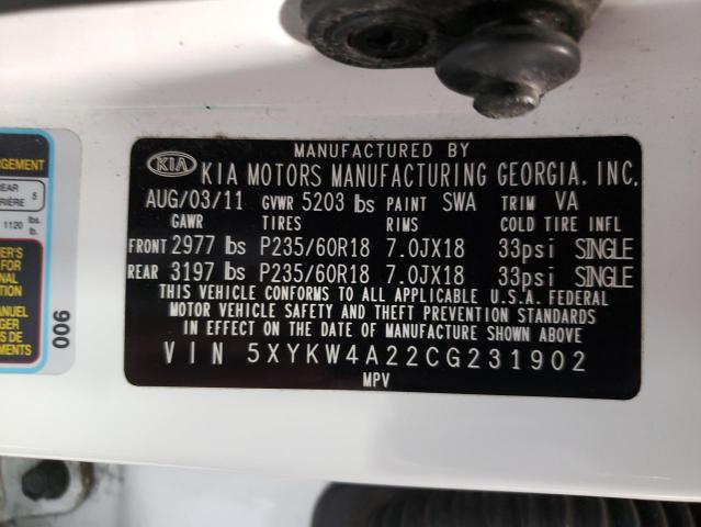 Photo 10 from auction – 2012 KIA SORENTO SX with VIN 5XYKW4A22CG231902