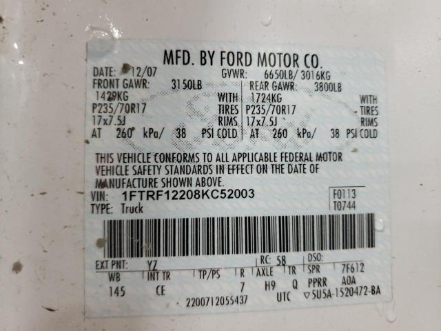 Photo 10 from auction – 2008 FORD F150 with VIN 1FTRF12208KC52003
