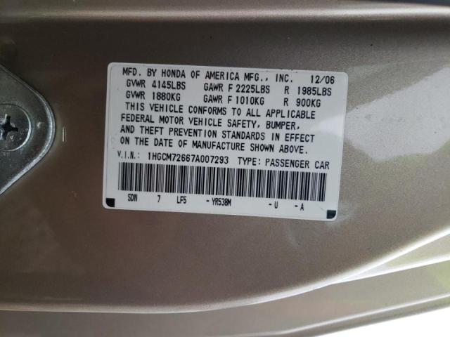 Photo 10 from auction – 2007 HONDA ACCORD EX with VIN 1HGCM72667A007293