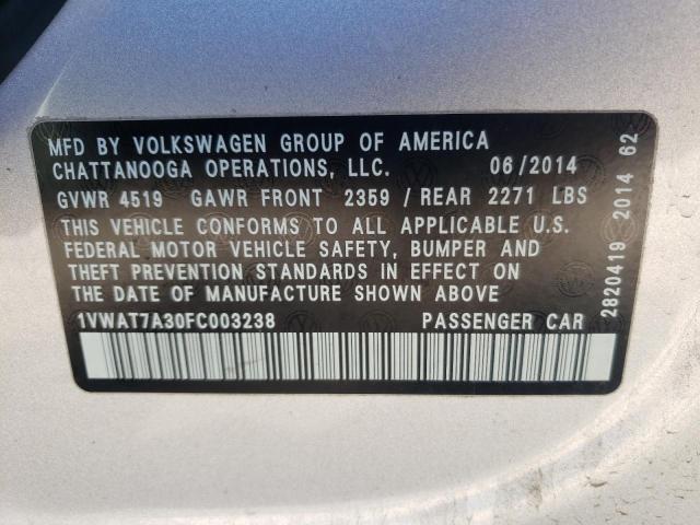Photo 10 from auction – 2015 VOLKSWAGEN PASSAT S with VIN 1VWAT7A30FC003238