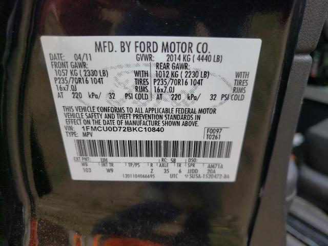 Photo 10 from auction – 2011 FORD ESCAPE XLT with VIN 1FMCU0D72BKC10840