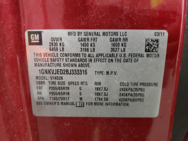 Photo 10 from auction – 2011 CHEVROLET TRAVERSE L with VIN 1GNKVJED2BJ333316