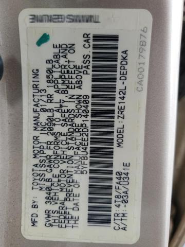 Photo 10 from auction – 2013 TOYOTA COROLLA BA with VIN 5YFBU4EE2DP140409