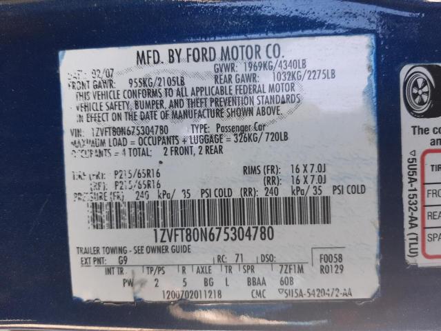 Photo 10 from auction – 2007 FORD MUSTANG with VIN 1ZVFT80N675304780