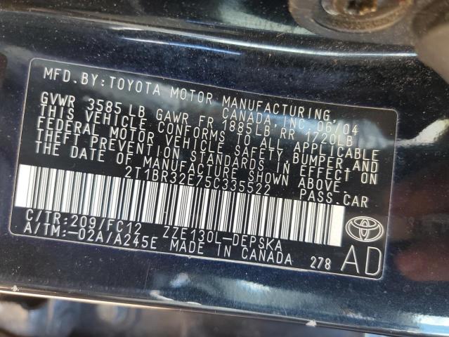 Photo 10 from auction – 2005 TOYOTA COROLLA CE with VIN 2T1BR32E75C335522