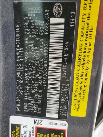 Фото 10 с аукциона – 2011 TOYOTA CAMRY BASE с VIN 4T1BF3EK9BU196885