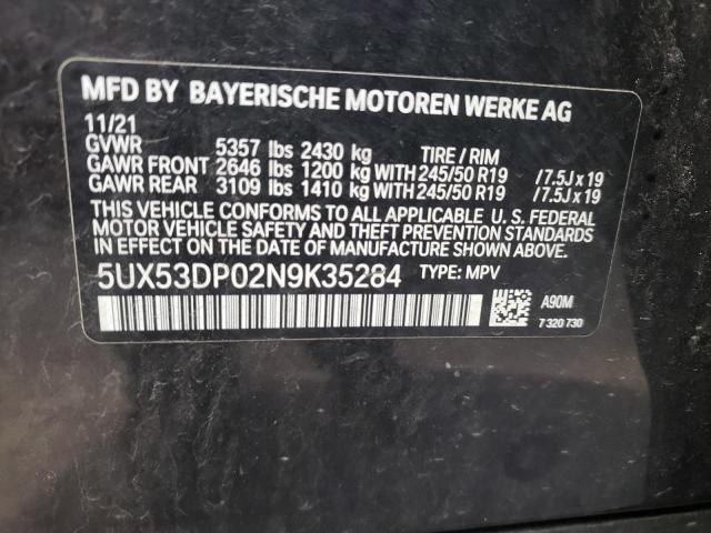 Photo 10 from auction – 2022 BMW X3 XDRIVE3 with VIN 5UX53DP02N9K35284