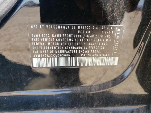 Photo 10 from auction – 2012 VOLKSWAGEN JETTA BASE with VIN 3VW1K7AJ3CM363065