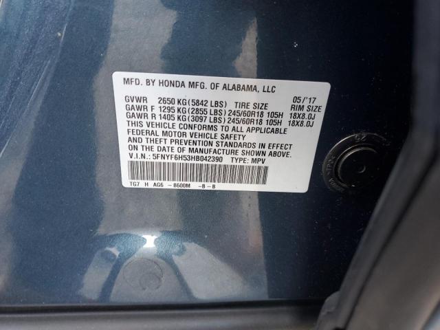 Photo 10 from auction – 2017 HONDA PILOT EXL with VIN 5FNYF6H53HB042390