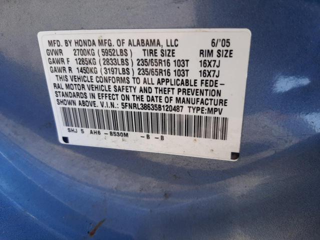 Photo 10 from auction – 2005 HONDA ODYSSEY EX with VIN 5FNRL38635B120487