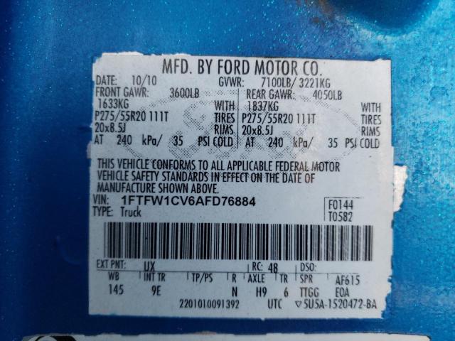 Photo 10 from auction – 2010 FORD F150 SUPER with VIN 1FTFW1CV6AFD76884