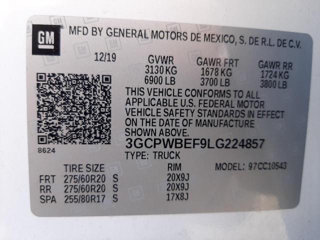 Photo 10 from auction – 2020 CHEVROLET SILVERADO with VIN 3GCPWBEF9LG224857