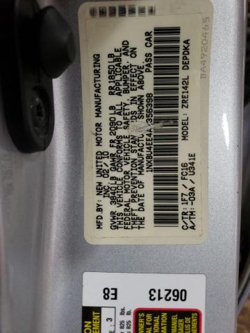 Photo 10 from auction – 2010 TOYOTA COROLLA BA with VIN 1NXBU4EE4AZ356398