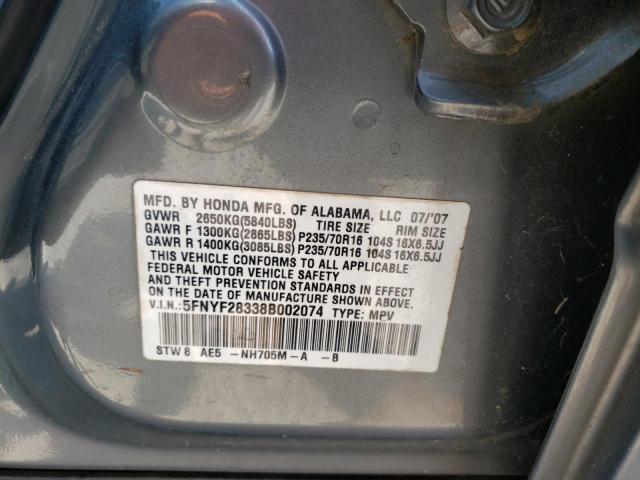 Photo 10 from auction – 2008 HONDA PILOT SE with VIN 5FNYF28338B002074