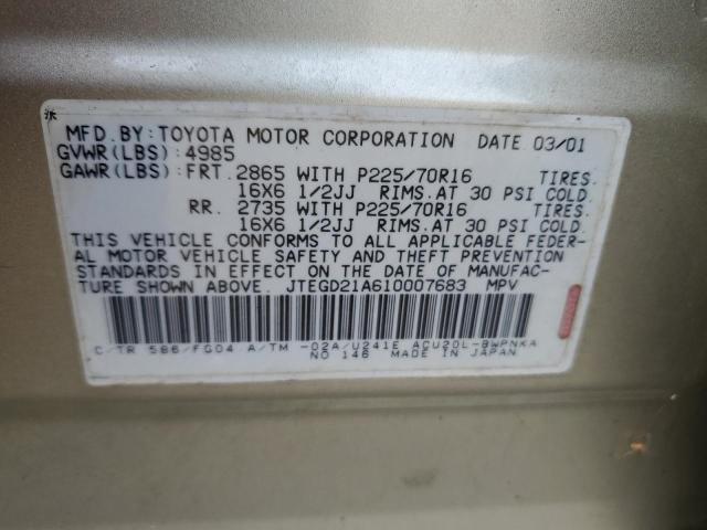 Photo 10 from auction – 2001 TOYOTA HIGHLANDER with VIN JTEGD21A610007683