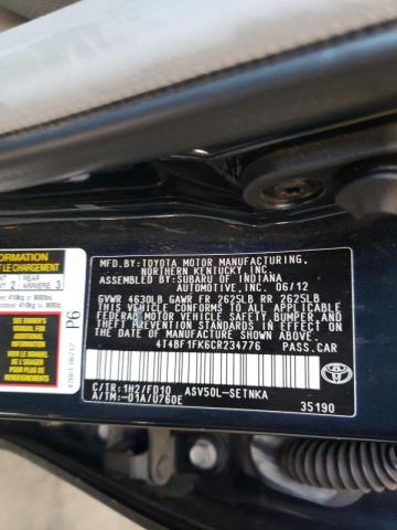 Photo 10 from auction – 2012 TOYOTA CAMRY BASE with VIN 4T4BF1FK6CR234776