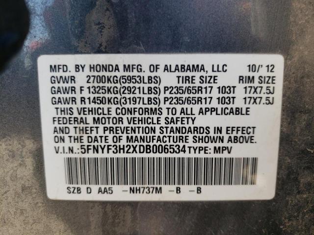 Photo 10 from auction – 2013 HONDA PILOT LX with VIN 5FNYF3H2XDB006534