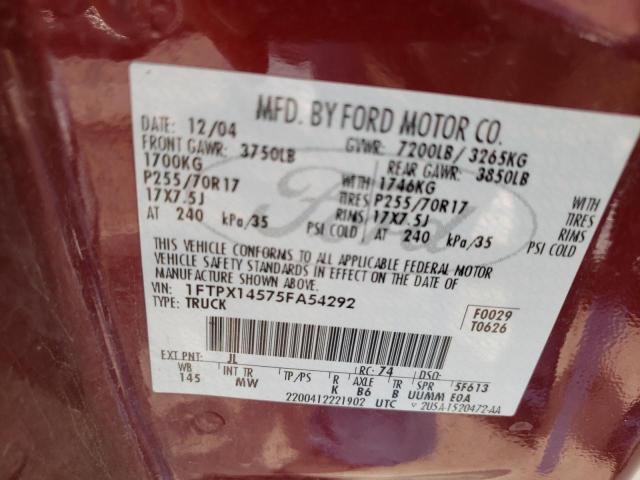 Photo 10 from auction – 2005 FORD F150 with VIN 1FTPX14575FA54292