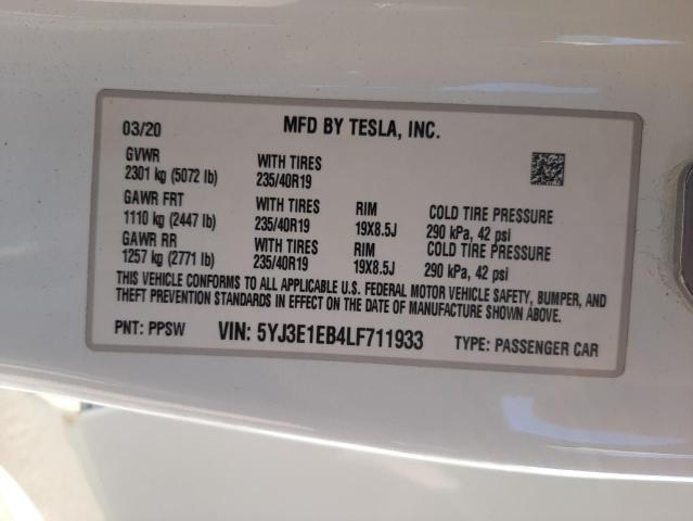 Photo 10 from auction – 2020 TESLA MODEL 3 with VIN 5YJ3E1EB4LF711933