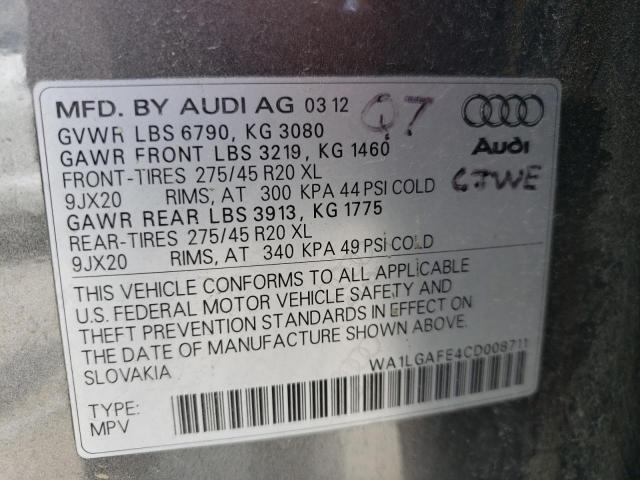 Photo 10 from auction – 2012 AUDI Q7 PREMIUM with VIN WA1LGAFE4CD008711
