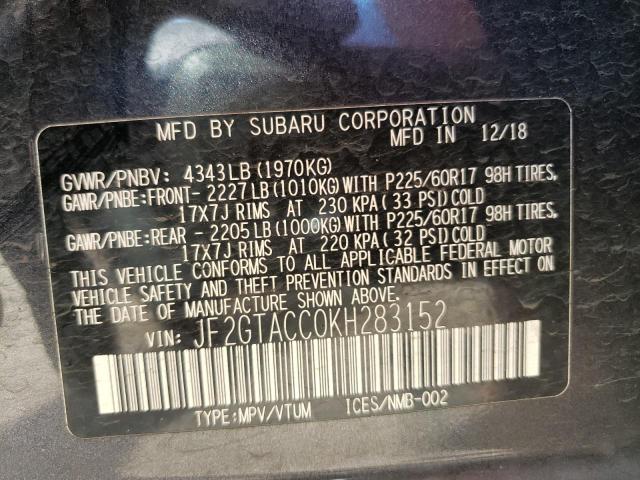 Photo 10 from auction – 2019 SUBARU CROSSTREK with VIN JF2GTACC0KH283152