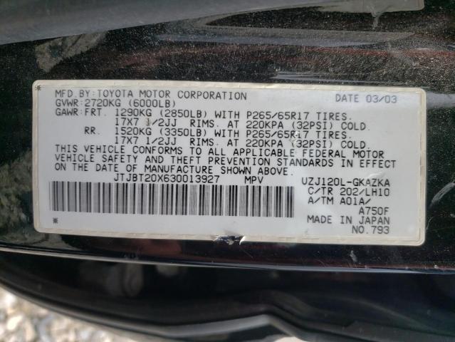 Photo 10 from auction – 2003 LEXUS GX 470 with VIN JTJBT20X630013927
