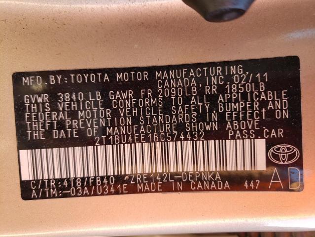 Photo 10 from auction – 2011 TOYOTA COROLLA BA with VIN 2T1BU4EE1BC574432