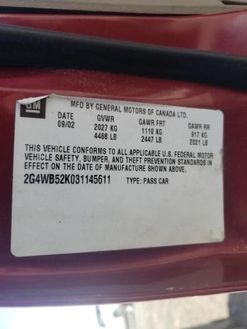 Photo 10 from auction – 2003 BUICK REGAL LS with VIN 2G4WB52K031145611