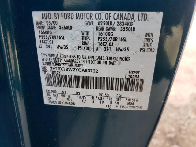 Photo 10 from auction – 2000 FORD F150 with VIN 2FTRX18W2YCA85722