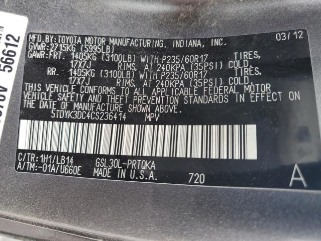 Photo 10 from auction – 2012 TOYOTA SIENNA XLE with VIN 5TDYK3DC4CS236414