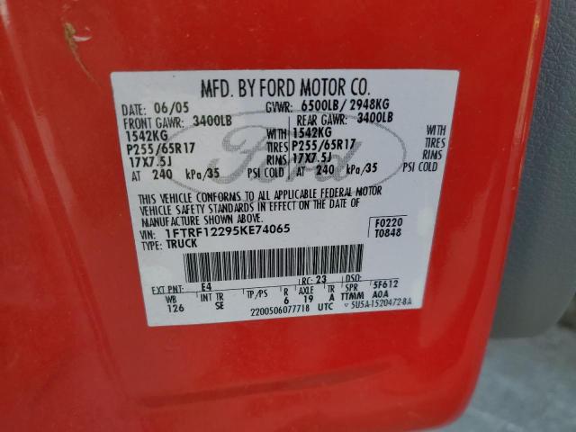 Photo 10 from auction – 2005 FORD F150 with VIN 1FTRF12295KE74065