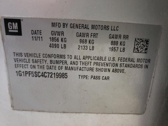 Photo 10 from auction – 2012 CHEVROLET CRUZE LT with VIN 1G1PF5SC4C7219985
