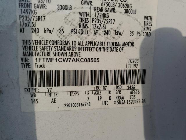 Photo 10 from auction – 2010 FORD F150 with VIN 1FTMF1CW7AKC08565