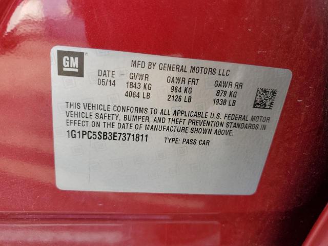 Photo 10 from auction – 2014 CHEVROLET CRUZE LT with VIN 1G1PC5SB3E7371811