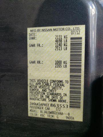 Photo 10 from auction – 2012 NISSAN MAXIMA S with VIN 1N4AA5APXCC863553